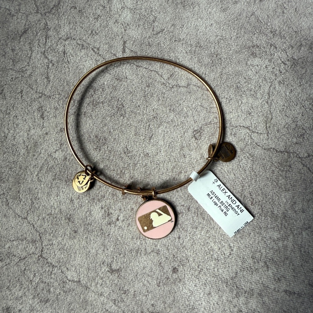 MLB Womenโs Baseball Bracelet - Alex and Ani Gold Bracelet with Pink Charm